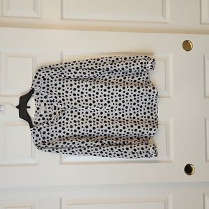 Loft Long Sleeve White with Black Polka Dots Blouse Size S